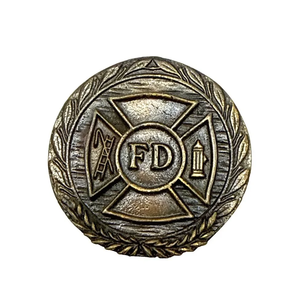 Vintage Fire Department Brass Belt Buckle Round FD 2.5